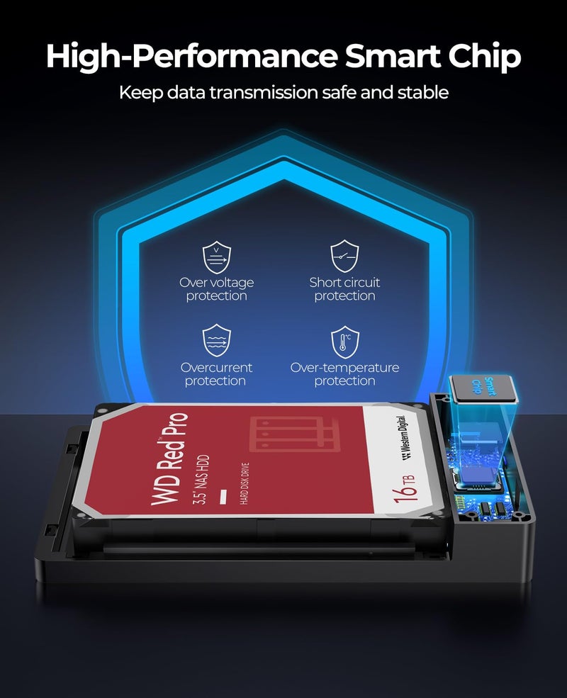 ORICO 3.5" External Hard Drive Enclosure SATA III to USB3.1 Type C for HDD Tool-Free Installation Supports UASP and 20TB Drives - Black - Image 3