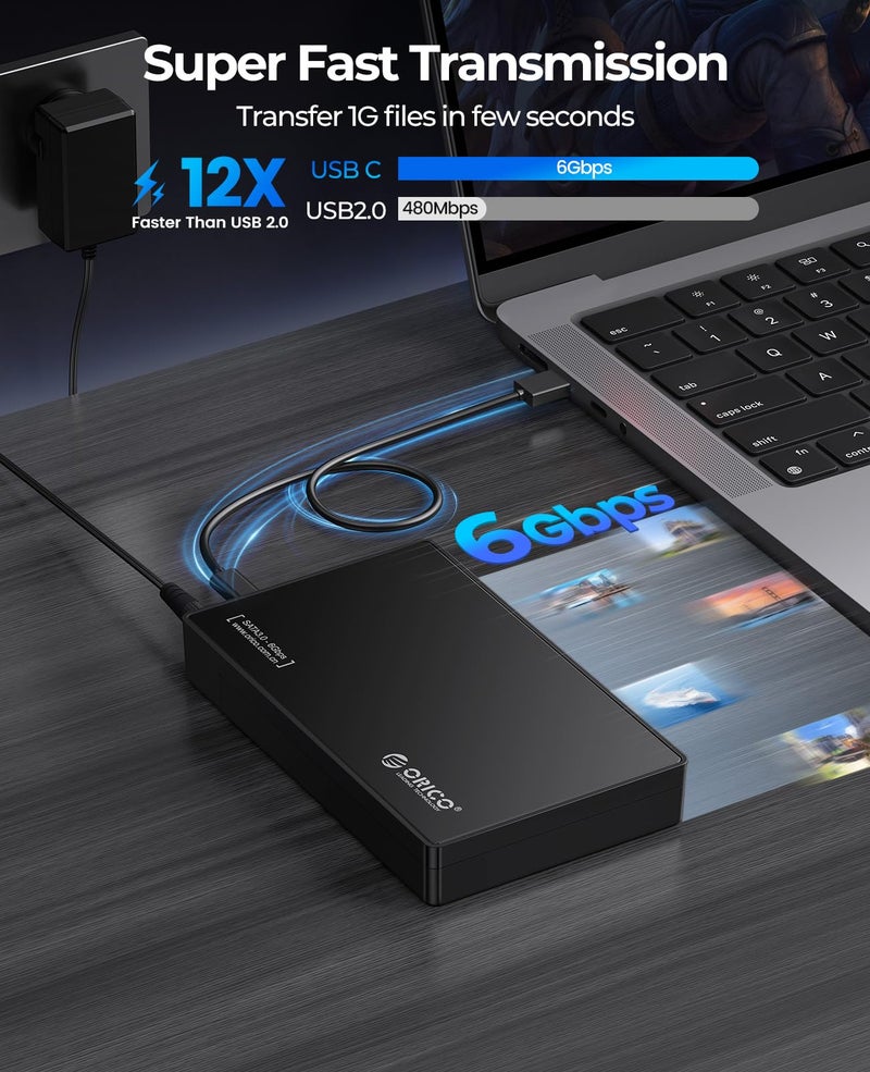 ORICO 3.5" External Hard Drive Enclosure SATA III to USB3.1 Type C for HDD Tool-Free Installation Supports UASP and 20TB Drives - Black - Image 2