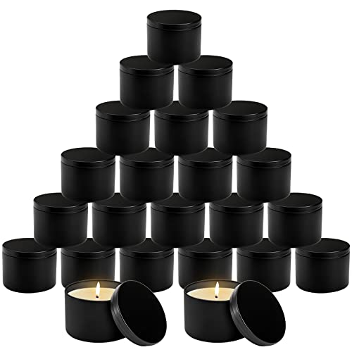 Coloch 24 Pack 8 Oz Candle Tins with Lid, Black Matte Candle Jars for Candle Making Bulk Candle Container Metal Candle Making Supplies for DIY Candles, Crafts, Holiday Gifts, 3x2.3 Inches - Image 1