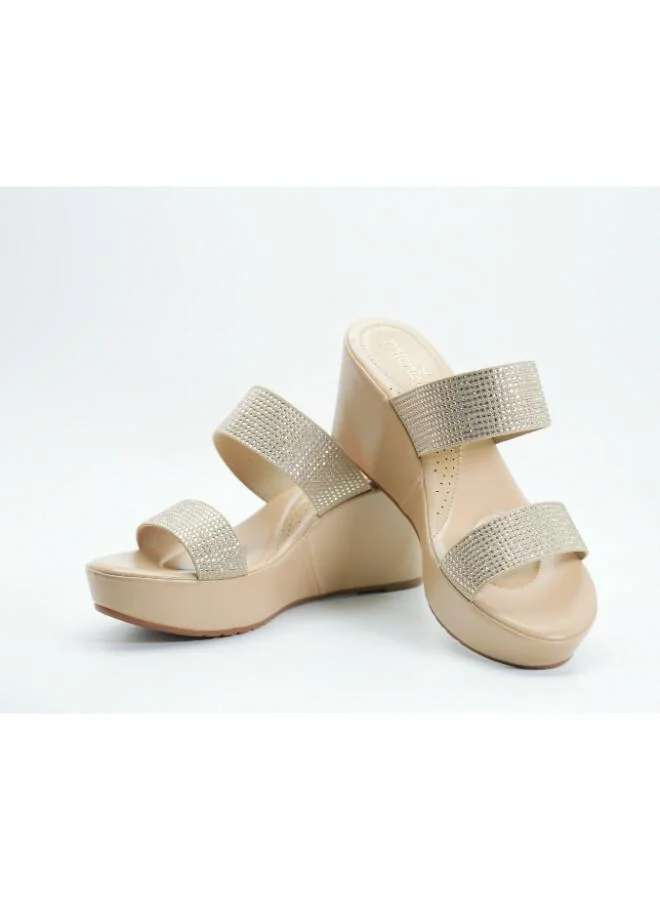 092-3125 Michelle Morgan Women's Embellished Double Strap Wedge Heel Sandals 514RJ33A Khaki