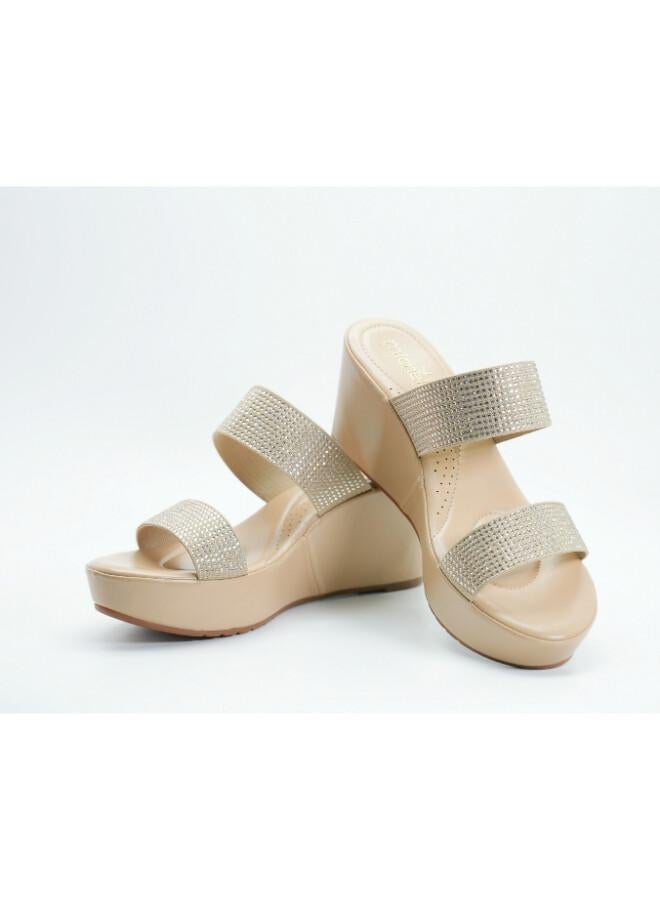 Michelle Morgan 092-3125 Michelle Morgan Women's Embellished Double Strap Wedge Heel Sandals 514RJ33A Khaki - Image 1