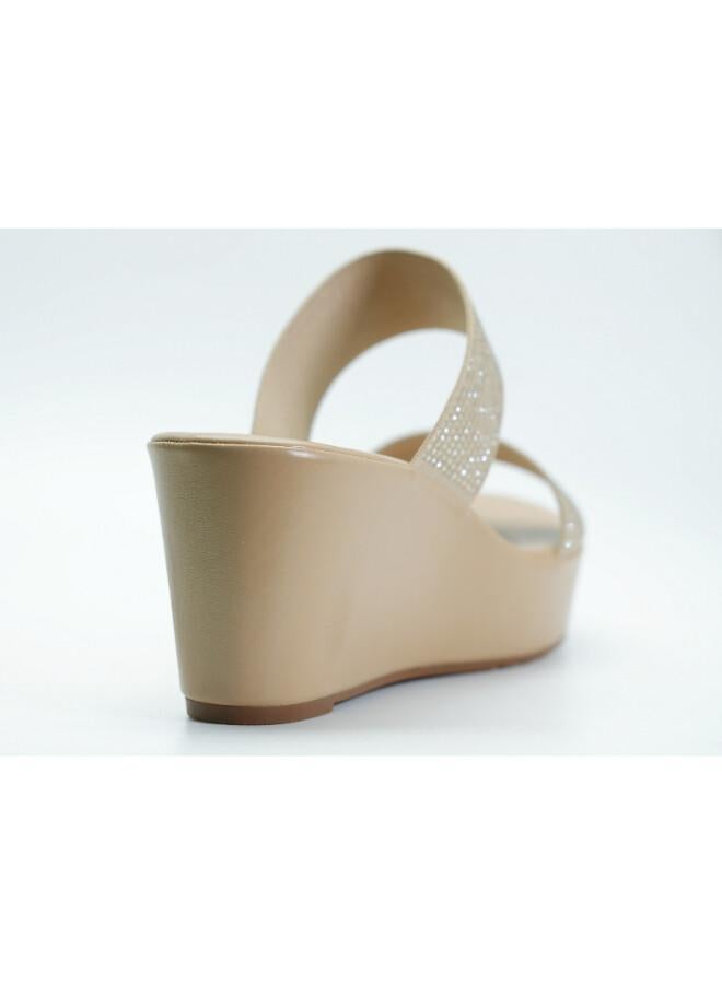 Michelle Morgan 092-3125 Michelle Morgan Women's Embellished Double Strap Wedge Heel Sandals 514RJ33A Khaki - Image 3