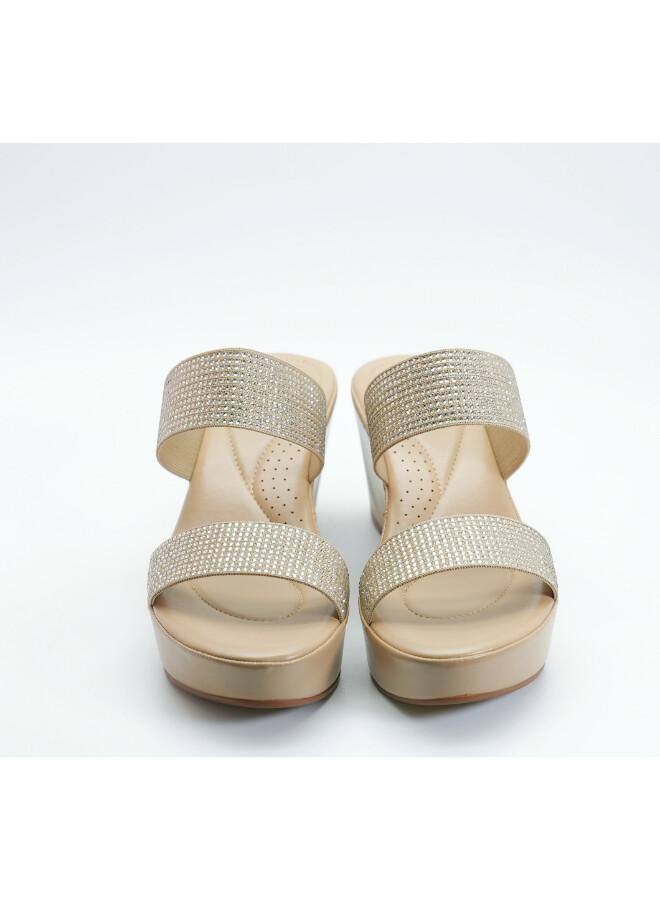 Michelle Morgan 092-3125 Michelle Morgan Women's Embellished Double Strap Wedge Heel Sandals 514RJ33A Khaki - Image 4