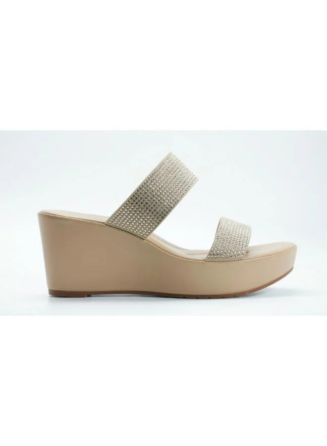 Michelle Morgan Khaki 092-3125 Michelle Morgan Women's Embellished Double Strap Wedge Heel Sandals 514RJ33A Khaki for Women | Best Price UAE