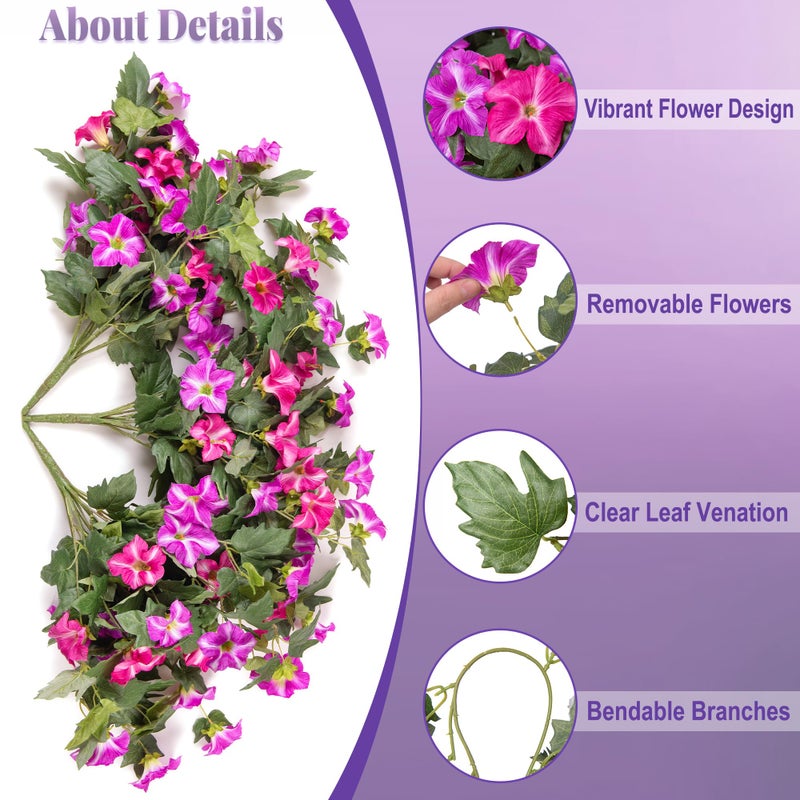 Ammyoo Artificial Hanging Fake Flowers with Basket Plants for Outdoor Decoration, Faux Silk Flower UV Resistant Morning Glory for Home Porch Patio Garden Balcony Yard Look Real (Fuchsia Lotus) - Image 2