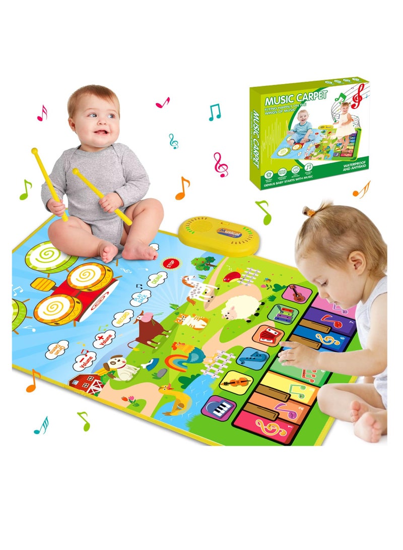 3 in 1 Musical Mat for Toddlers 1-3, Piano Mat and Drum Mat with 2 Sticks, Animal Touch Play Blanket, Early Educational Learning Toys for 12-18 Months, Birthday Gifts for Ages 1-3 Boys Girls - Image 1