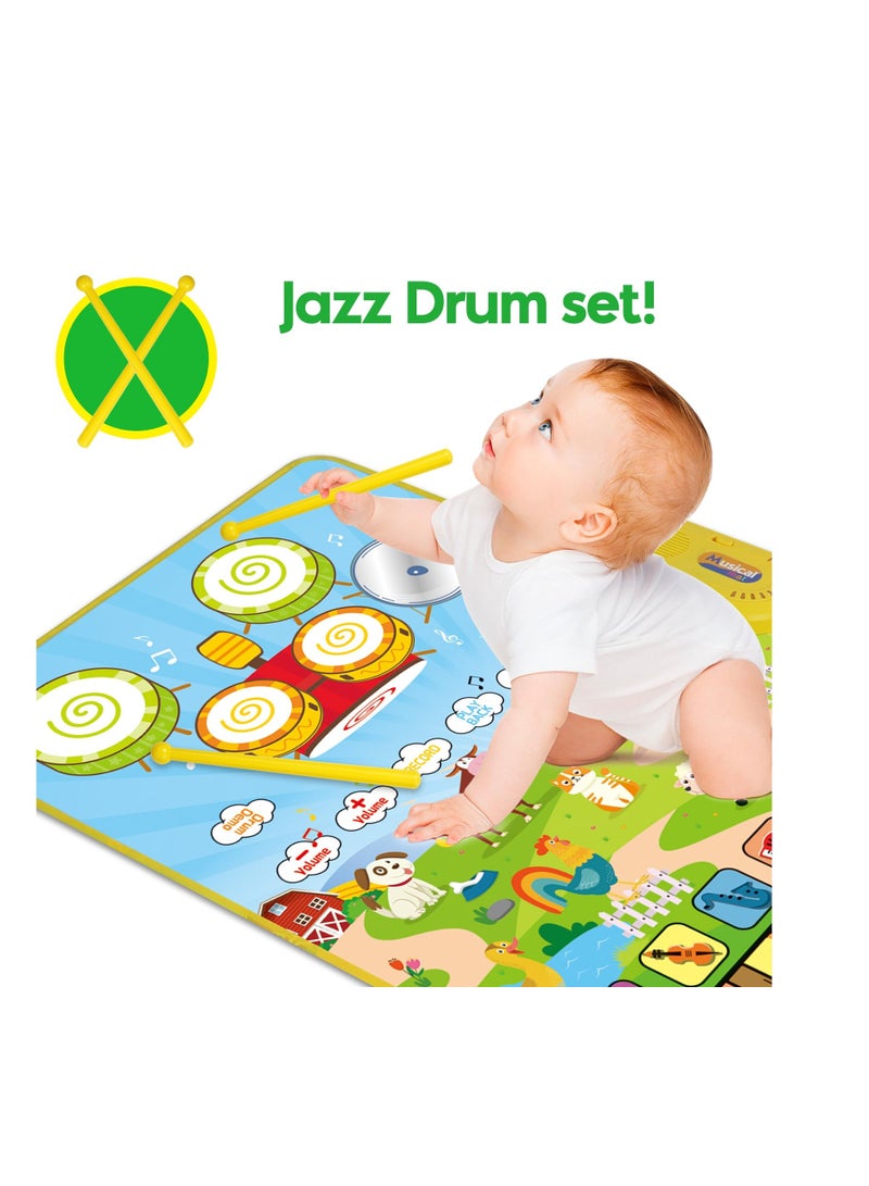 3 in 1 Musical Mat for Toddlers 1-3, Piano Mat and Drum Mat with 2 Sticks, Animal Touch Play Blanket, Early Educational Learning Toys for 12-18 Months, Birthday Gifts for Ages 1-3 Boys Girls - Image 2