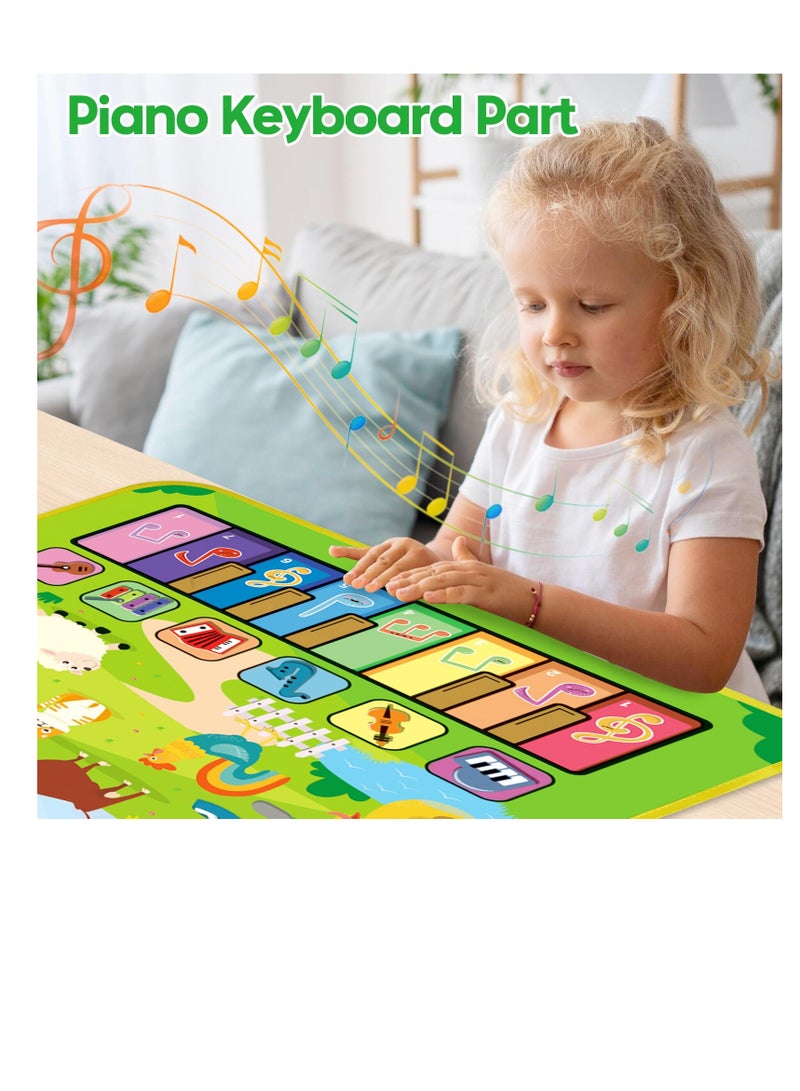 3 in 1 Musical Mat for Toddlers 1-3, Piano Mat and Drum Mat with 2 Sticks, Animal Touch Play Blanket, Early Educational Learning Toys for 12-18 Months, Birthday Gifts for Ages 1-3 Boys Girls - Image 3