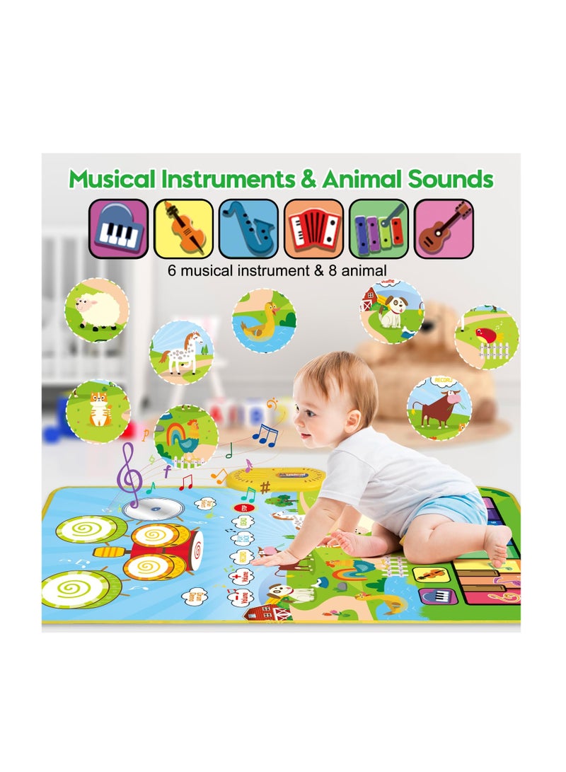 3 in 1 Musical Mat for Toddlers 1-3, Piano Mat and Drum Mat with 2 Sticks, Animal Touch Play Blanket, Early Educational Learning Toys for 12-18 Months, Birthday Gifts for Ages 1-3 Boys Girls - Image 4