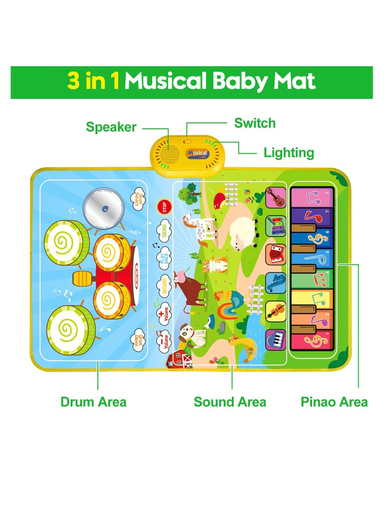 3 in 1 Musical Mat for Toddlers 1-3, Piano Mat and Drum Mat with 2 Sticks, Animal Touch Play Blanket, Early Educational Learning Toys for 12-18 Months, Birthday Gifts for Ages 1-3 Boys Girls - Image 5