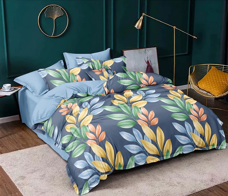 MORADO Glace Cotton Floral Design Duvet Cover - Double, Multi Color with Zipper - Image 1