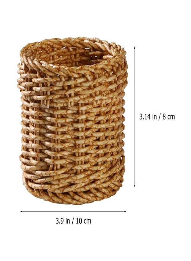 Amosfun Rattan Pencil Holder Wicker Basket Weave Pen Cup Makeup Brush Organizer 4 Inch Cylinder Desk Storage Container for Home Office 2 Pack - Image 2