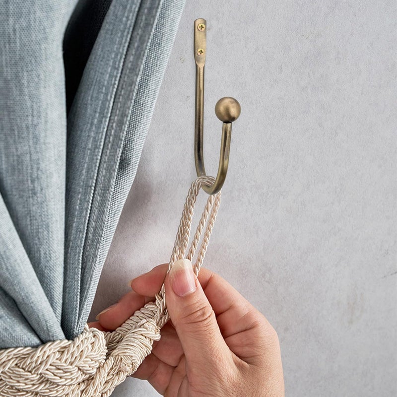 حاملات ستائر معدنية مزخرفة عالية الجودة مع أغطية نهاية من سبائك الزنك، مقاومة للصدأ، مجموعة من قطعتين من حاملات الستائر (نحاسي) - Image 2