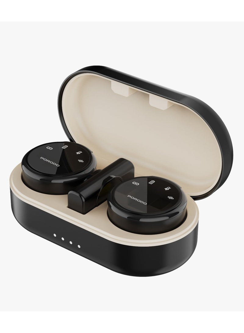 porodo Wireless Microphone with Dual Mic & Charging Case, Type-C connector with Lightning adapter, Up to 24 Hours Working Time, 2.4GHz, Easy to Carry and Use, for Vlogging, TikTok, YouTube, Content Creators, Live Streaming, Interview Recording, iPhone, Android, Smartphones, Action DSLR, Camera, Laptop, PC - Black - Image 1