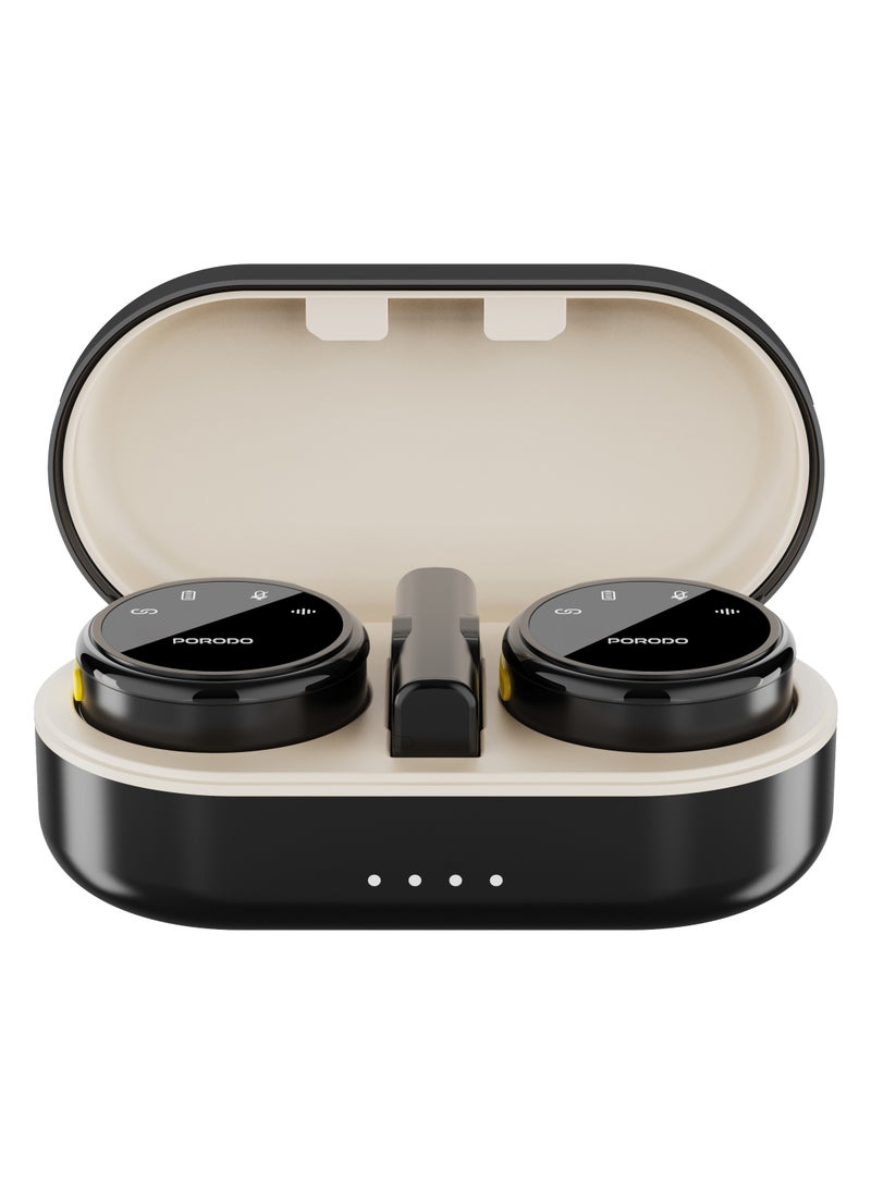 porodo Wireless Lavalier Microphone Dual Mic with Charging Case Type-C connector with Lightning adapter / Latency: ≤20ms Receiver / Latency: ≤20ms Microphones / SNR: 75dB Microphones- Black  - Image 2