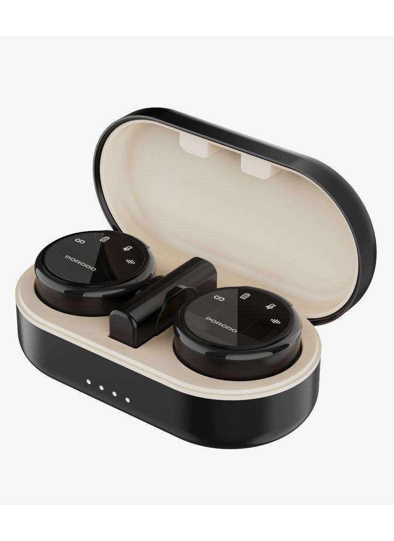 porodo Wireless Lavalier Microphone Dual Mic with Charging Case Type-C connector with Lightning adapter / Latency: ≤20ms Receiver / Latency: ≤20ms Microphones / SNR: 75dB Microphones- Black  - Image 1
