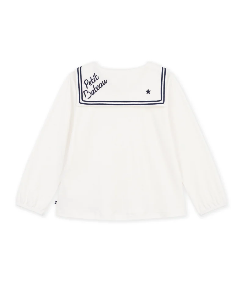 Petit Bateau Children's Long-Sleeved Plain Cotton Blouse With A Collar