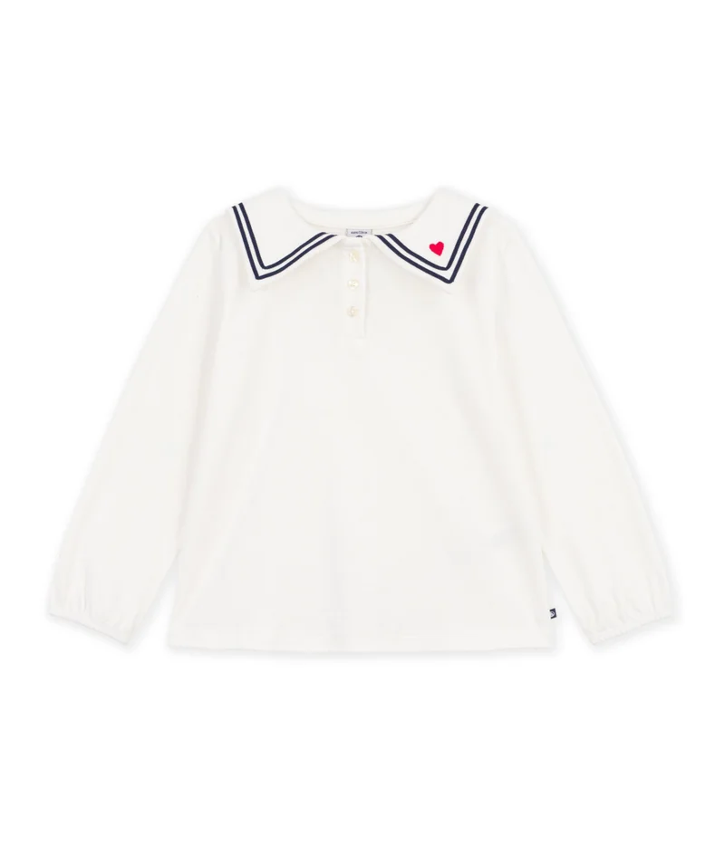 Petit Bateau Children's Long-Sleeved Plain Cotton Blouse With A Collar