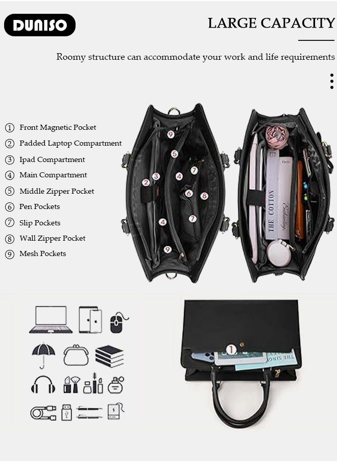 DUNISO Women Laptop Tote Bag 15.6 Inch Computer Tote Bag Purse Shoulder Bag, Computer Briefcase Shoulder Bag Casual Laptop Bag for Office, Shopping, Travel Daily Use  - Image 5
