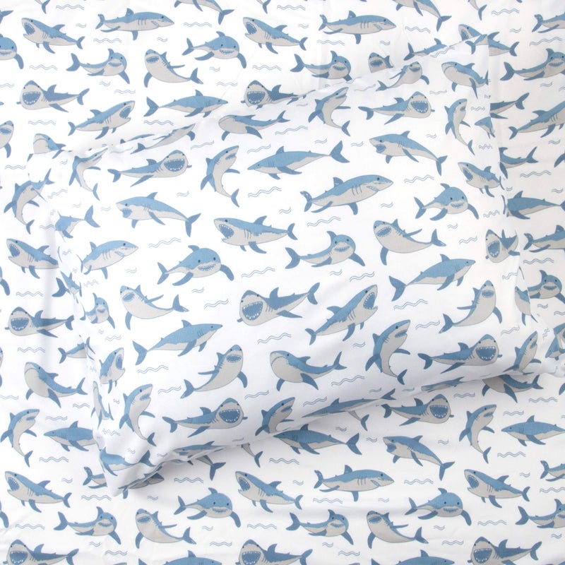 Sleeping Partners Sleeping Partners 3Piece Blue Shark Sheet Set 1 Twin Flat Sheet 1 Twin Fitted Sheet 1 Queen Pillowcase Made of 100 Super Soft Microfiber Polyester Soft Smooth Durable Ideal for Boys 