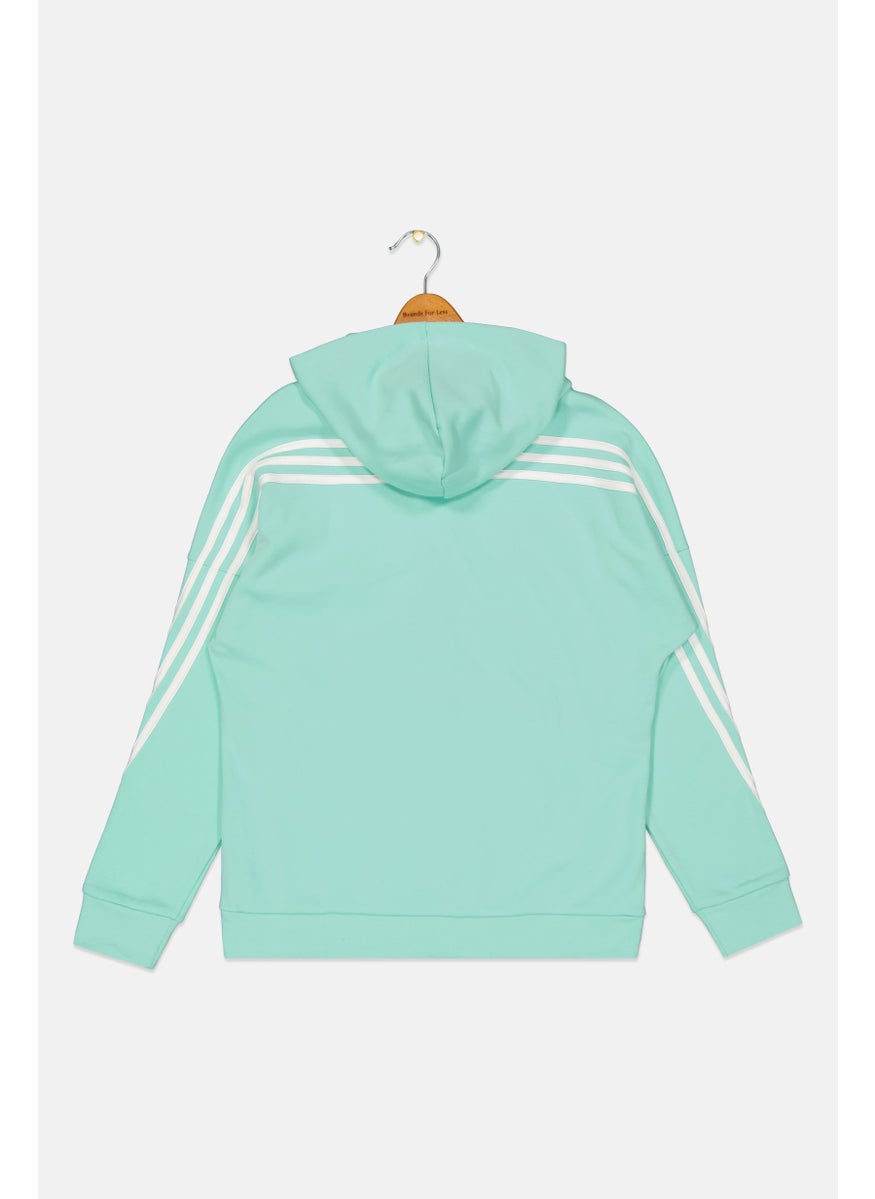 Adidas Kids Girl Hooded Long Sleeves Sweatshirt, Mint Green  - Image 2