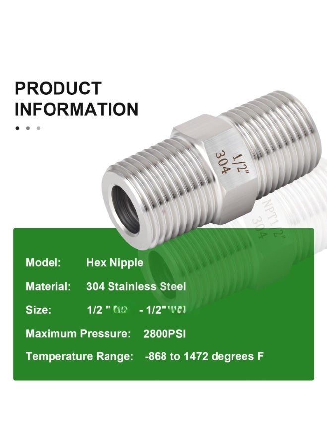 LAMAY 5pcs 1/2" Male to 1/4" Male Hex Nipple 304 Stainless Steel Threaded Pipe Fittings (Material : 1-2) - Image 3