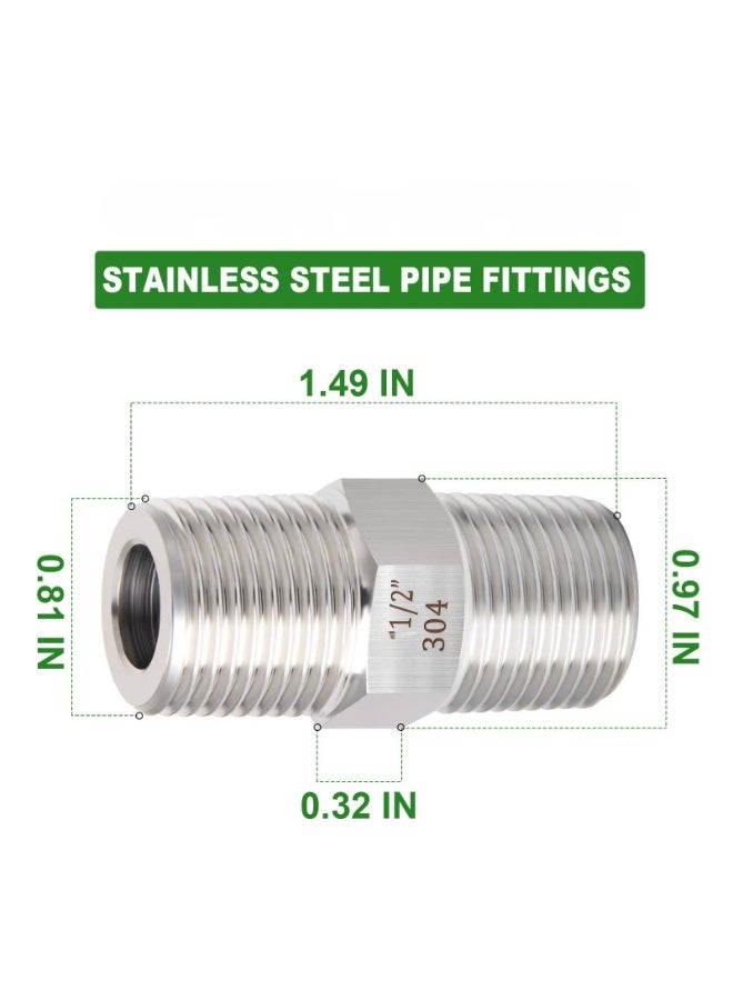 LAMAY 5pcs 1/2" Male to 1/4" Male Hex Nipple 304 Stainless Steel Threaded Pipe Fittings (Material : 1-2) - Image 2