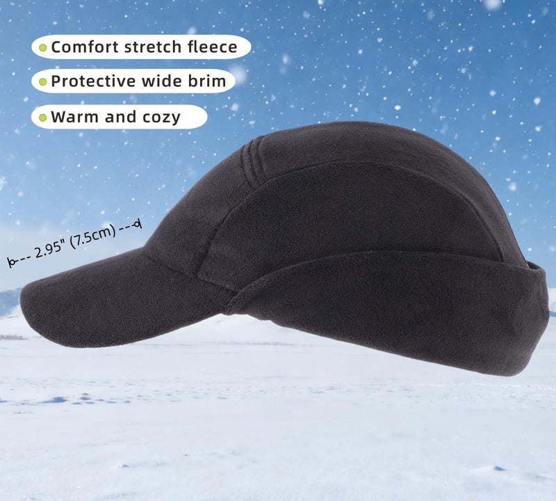 Connectyle Fleece Winter Skull Cap for Men Women Reflective Earflap Baseball Cap Cold Weather Outdoor Hat with Visor Black - Image 2
