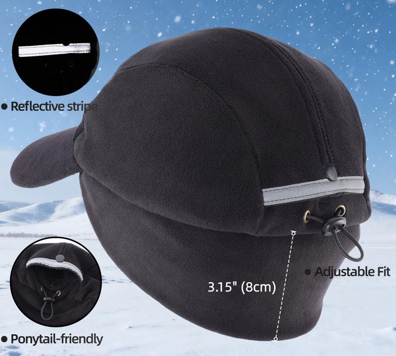 Connectyle Fleece Winter Skull Cap for Men Women Reflective Earflap Baseball Cap Cold Weather Outdoor Hat with Visor Black - Image 3