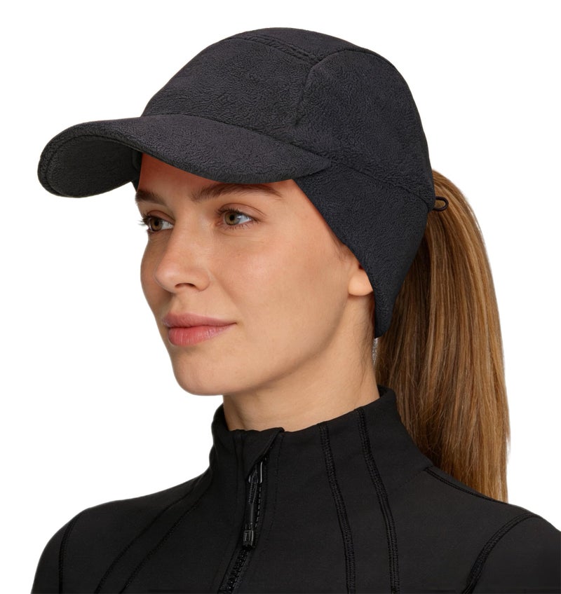 Connectyle Fleece Winter Skull Cap for Men Women Reflective Earflap Baseball Cap Cold Weather Outdoor Hat with Visor Black - Image 1