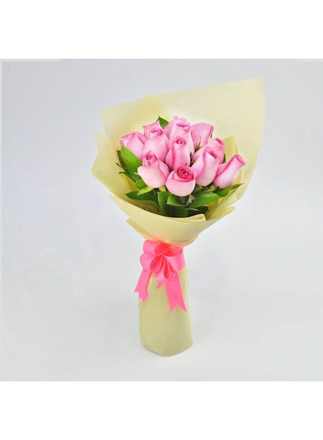 Carmel Flowers Pink Roses Simple Bunch With  Craft Paper