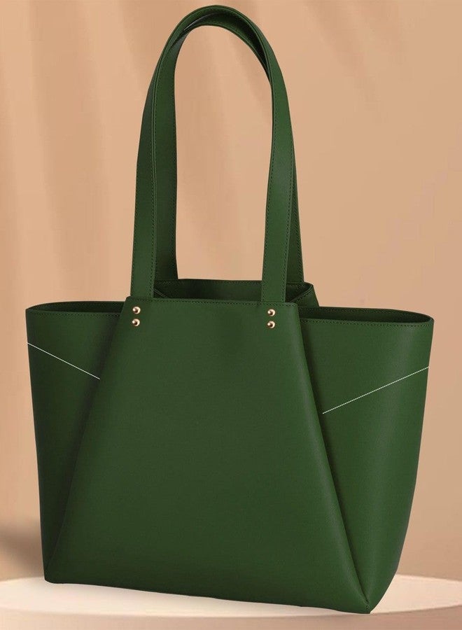 HaveGlam Premium Classic PU Leather Tote Bag for Women | Stylish Shoulder Handbag for Office, Travel & Daily Use | Large Capacity Casual Tote Purse for Girls & Ladies-Green - Image 3