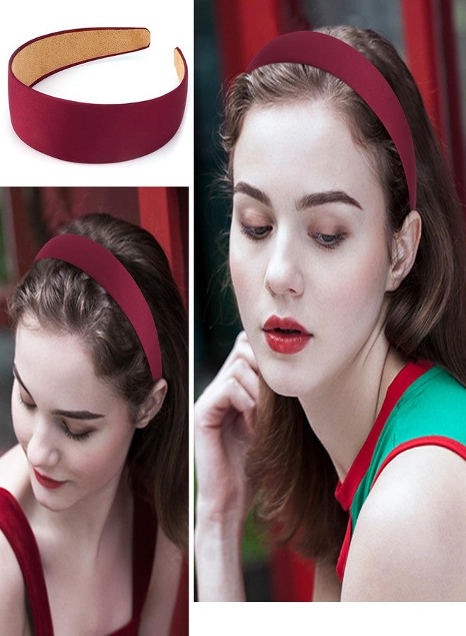 Atoden Satin Headbands for Women & Girls - Red, Burgundy Plain Headbands (1.18 Inch Wide) - Non Slip, Hard, Thin - DIY Crafts, Costume, Holiday & Christmas Gifts - Image 2
