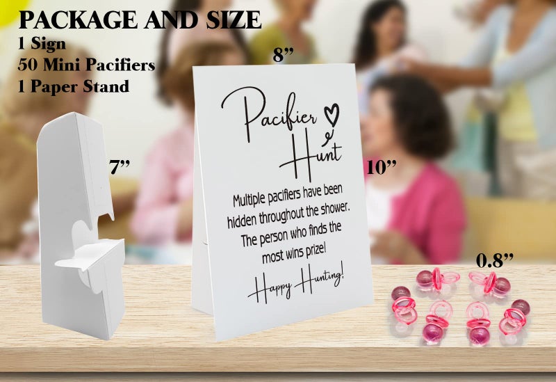 GNATV Baby Pacifier Hunt Baby Shower Games, Gender Reveal Game, 8Ã—10 Sign and 50 Mini Acrylic Pacifier, Favorite Adults Kids Games for Baby Shower Activities, Gender Neutral Boy and Girl BPH02 - Image 2