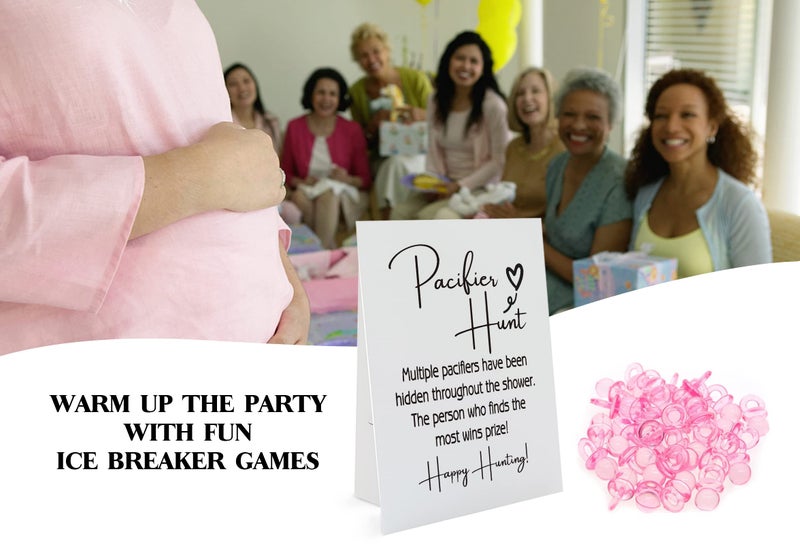GNATV Baby Pacifier Hunt Baby Shower Games, Gender Reveal Game, 8Ã—10 Sign and 50 Mini Acrylic Pacifier, Favorite Adults Kids Games for Baby Shower Activities, Gender Neutral Boy and Girl BPH02 - Image 3