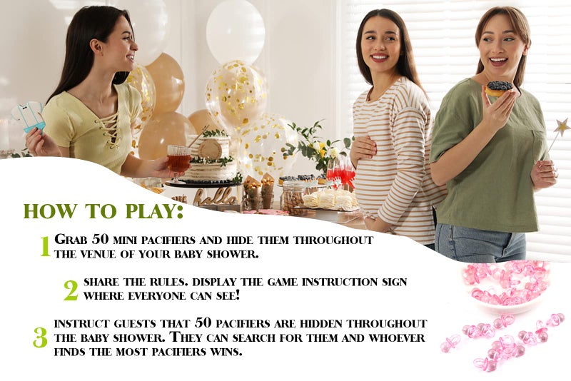 GNATV Baby Pacifier Hunt Baby Shower Games, Gender Reveal Game, 8Ã—10 Sign and 50 Mini Acrylic Pacifier, Favorite Adults Kids Games for Baby Shower Activities, Gender Neutral Boy and Girl BPH02 - Image 5