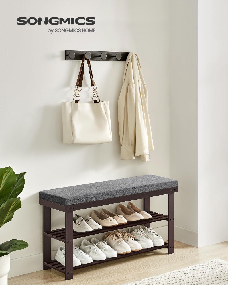 SONGMICS Bamboo Shoe Bench, 3-Tier Shoe Rack Organizer for Entryway, Living Room, Bench Seat Holds Up to 300 lb, 11.9 x 35.4 x 19.2 Inches, Rustic Walnut and Slate Gray ULBS904B32 - Image 2
