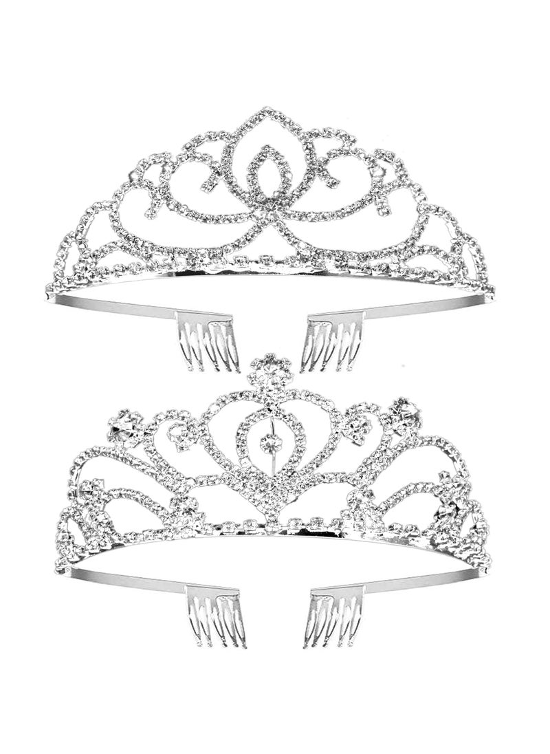ZOCONE - ZOCONE Crystal Rhinestone Bridal Tiara 2 pack, Elegant Wedding Crown for Women Flower Girls, Birthday Headpiece Princess Crowns Hair Accessories with Comb (Silver) - Image 1