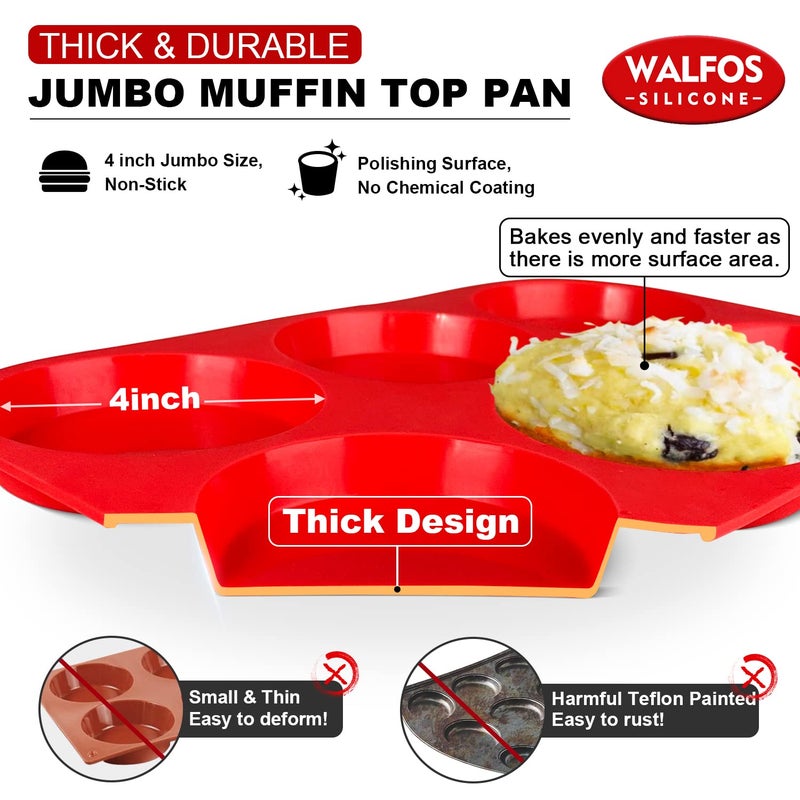 Walfos Silicone Muffin Top Pans for Baking 4inch Jumbo Size, Perfect Results Premium Non-Stick Bakeware Egg Baking Pan, Great for Eggs, Hamburger Bun, Muffin Top and More, Food Grade & BPA Free, 2pcs - Image 2