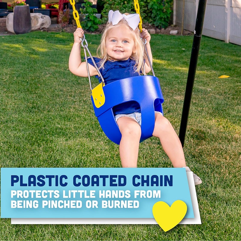 سكويرل برودكاتس منتجات السنجاب مقعد أرجوحة الأطفال الصغار عالية الظهر كاملة الدلو مع سلاسل مغلفة بالبلاستيك وحلقات تسلق سهلة التركيب - أزرق | سلاسل مغلفة بالبلاستيك، إضافات واستبدالات لمجموعة الأرجوحة، معدات اللعب الخارجية - Image 4
