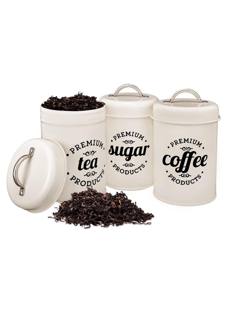 Arabest - Tea Coffee Sugar Canisters Set of 3, Round Storage Jars with Airtight Lid, Rustic Farmhouse Caddy Containers Tins for Kitchen Tea, Coffee, Sugar, Spaghetti, Bread and Biscuit - Image 1