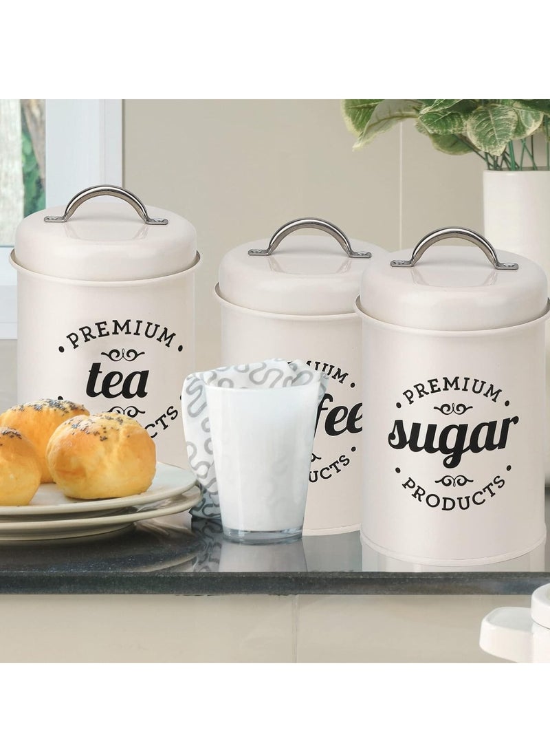Arabest - Tea Coffee Sugar Canisters Set of 3, Round Storage Jars with Airtight Lid, Rustic Farmhouse Caddy Containers Tins for Kitchen Tea, Coffee, Sugar, Spaghetti, Bread and Biscuit - Image 1