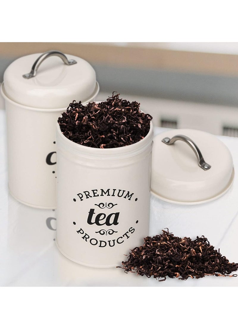 Arabest - Tea Coffee Sugar Canisters Set of 3, Round Storage Jars with Airtight Lid, Rustic Farmhouse Caddy Containers Tins for Kitchen Tea, Coffee, Sugar, Spaghetti, Bread and Biscuit - Image 1