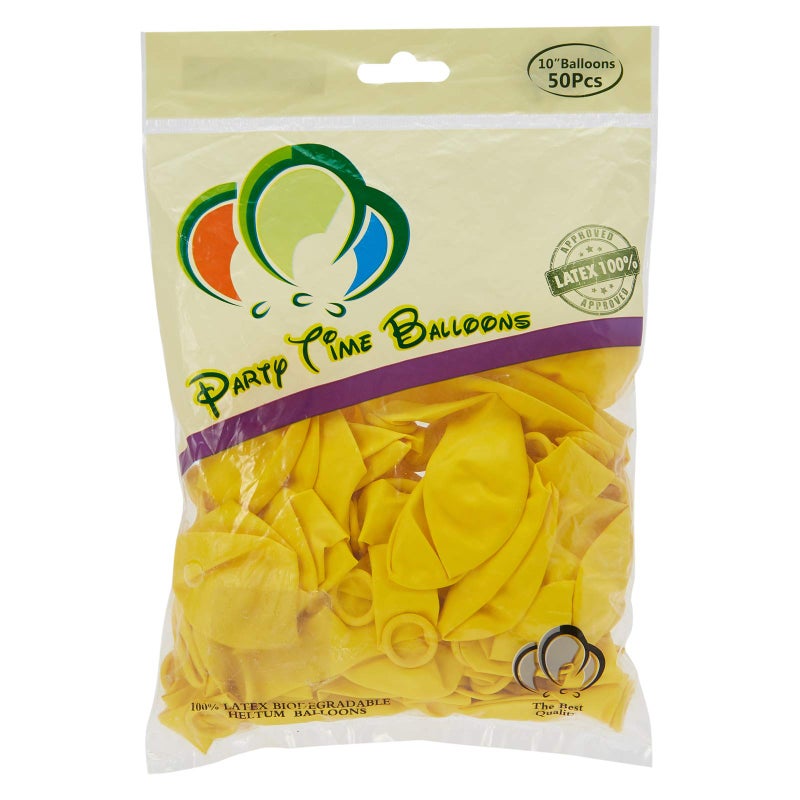 Party Time Yellow Standard Latex Balloons Plain Color 10 50 Pieces - Image 1