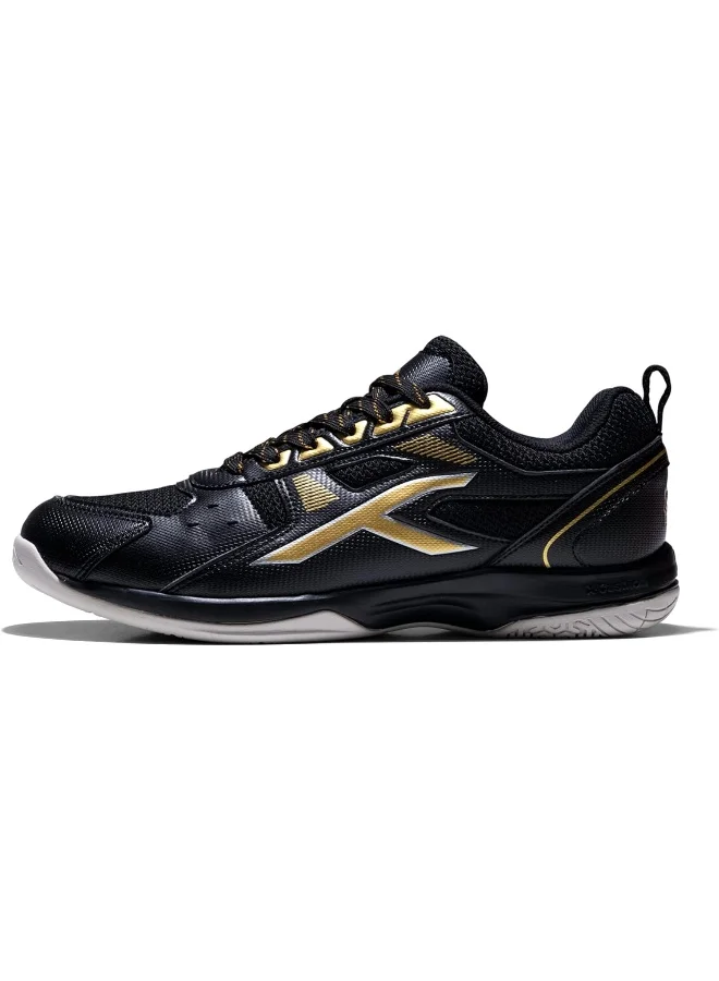 HUNDRED Raze Badminton Shoes (Non Marking) | Lightweight & Durable | X-Cushion, Active Grip Sole, Toe Assist (Black::Gold, 2Uk)