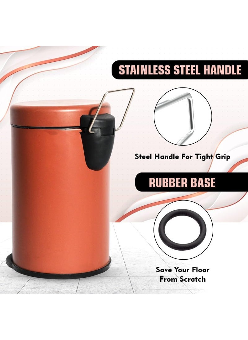 mofna mofna Stainless Steel Pedal Dustbin Foot Operated Dustbin Trashcan Papper Bin Trash Barrel Wastebasket For Kitchen Office Bathroom Home Brown 8x12 Inch 7 Liter  - Image 5