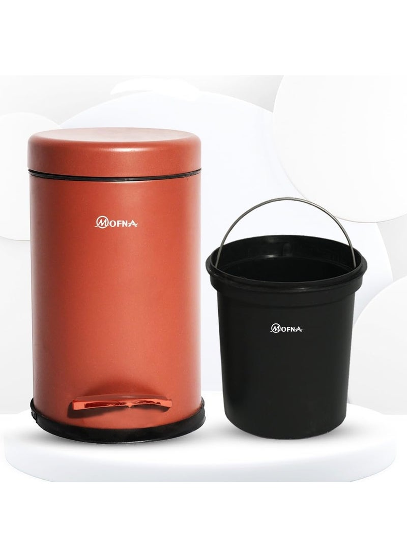 mofna mofna Stainless Steel Pedal Dustbin Foot Operated Dustbin Trashcan Papper Bin Trash Barrel Wastebasket For Kitchen Office Bathroom Home Brown 8x12 Inch 7 Liter  - Image 3