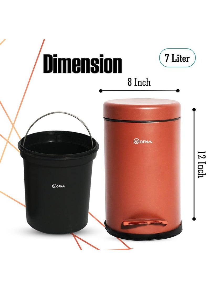 mofna mofna Stainless Steel Pedal Dustbin Foot Operated Dustbin Trashcan Papper Bin Trash Barrel Wastebasket For Kitchen Office Bathroom Home Brown 8x12 Inch 7 Liter  - Image 2