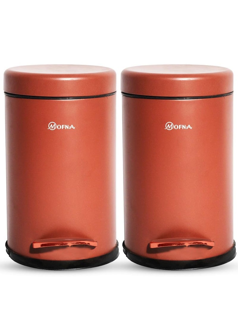 mofna mofna Stainless Steel Pedal Dustbin Foot Operated Dustbin Trashcan Papper Bin Trash Barrel Wastebasket For Kitchen Office Bathroom Home Brown 8x12 Inch 7 Liter  - Image 1