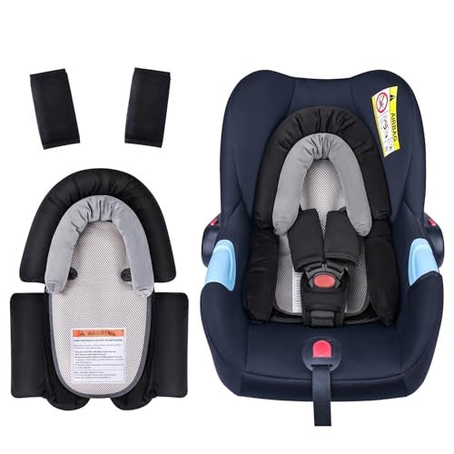 COOLBEBE Upgraded 3in1 Baby Body Support Strap Covers Set for Newborn Infant Extra Soft Car Seat Insert Cushion Pad Perfect for Car Seats Strollers Swing Black - Image 1